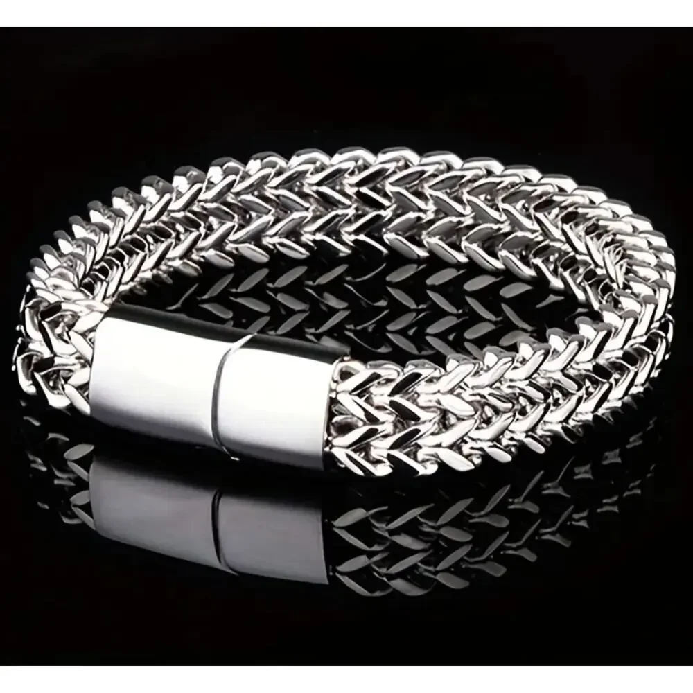 Mens Titanium Steel Stainless Double-layer Snake Bone Bracelet 8 in - Picture 2 of 5